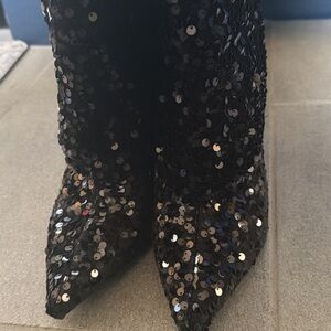Zara Black Sequin Heeled Boots